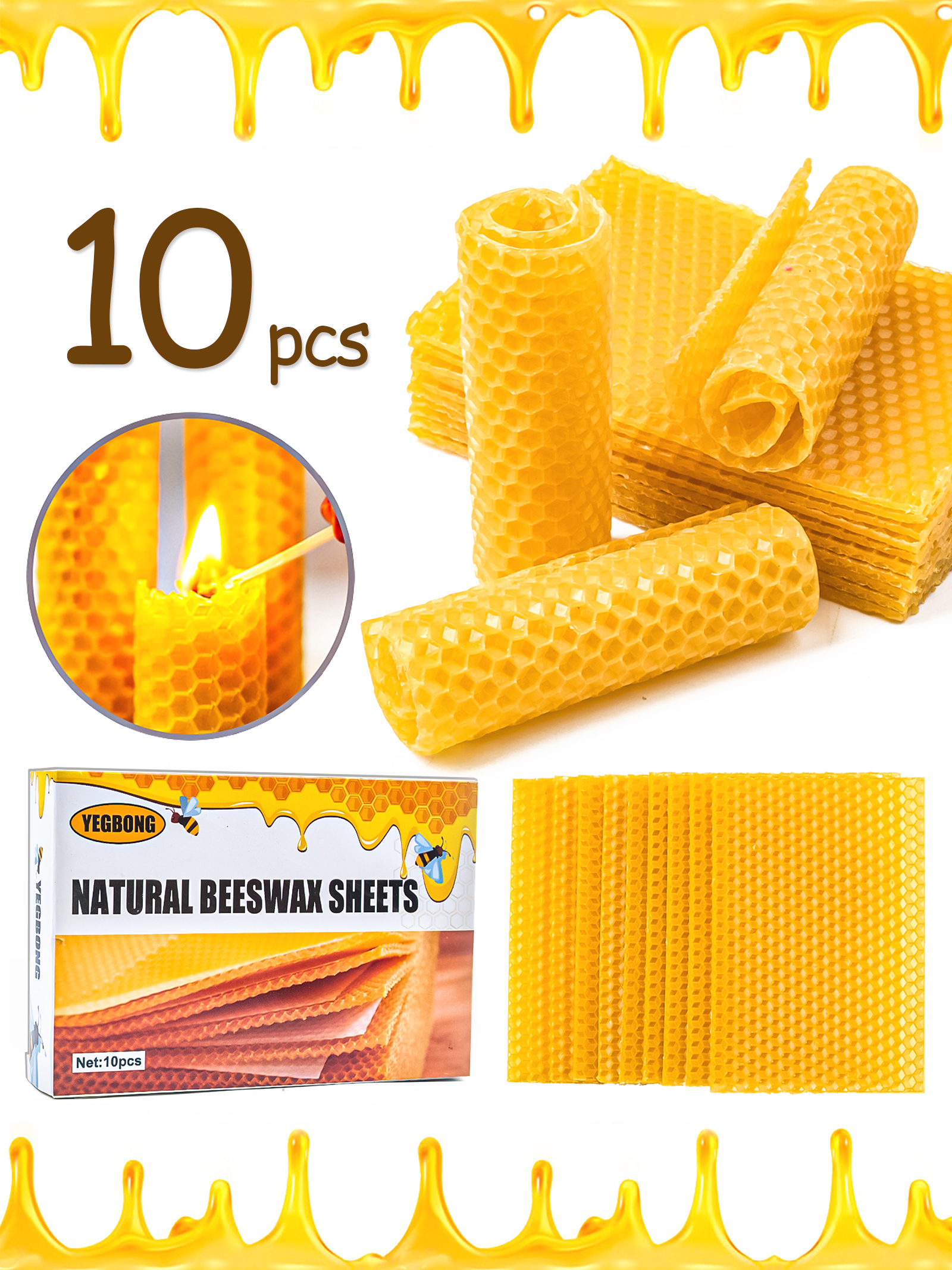 10Pcs Natural Honeycomb Bee Wa - Candle Supplies Storage avis et prix